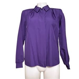 Vintage 80’s Purple Hidden Button Front Career Blouse Bedford Fare 6